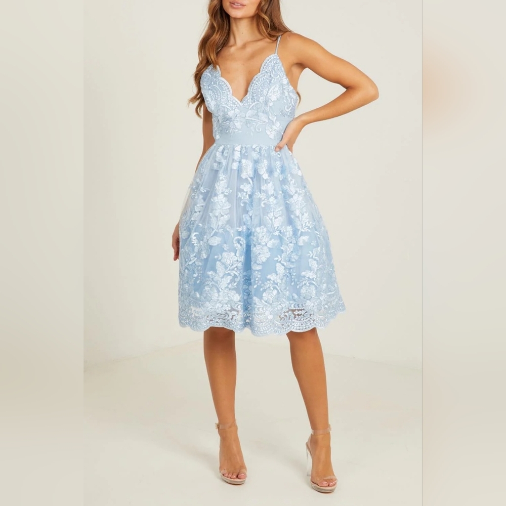 Quiz Embroidered Strappy Skater Dress - Size 8